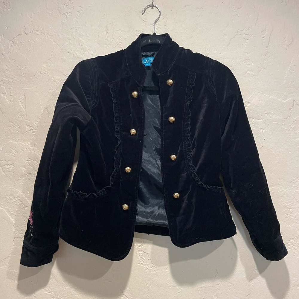 THE CHILDREN’S PLACE Black Velvet Jacket with Gold Buttons XL Kids 14